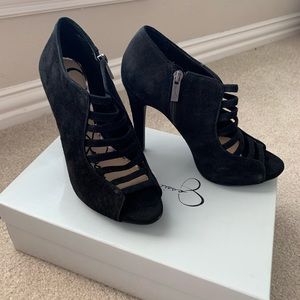Black suede heeled booties
